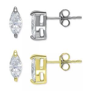 Set Cubic Zirconia Marquise Stud Earrings in Sterling Silver & 18k Gold-Plate